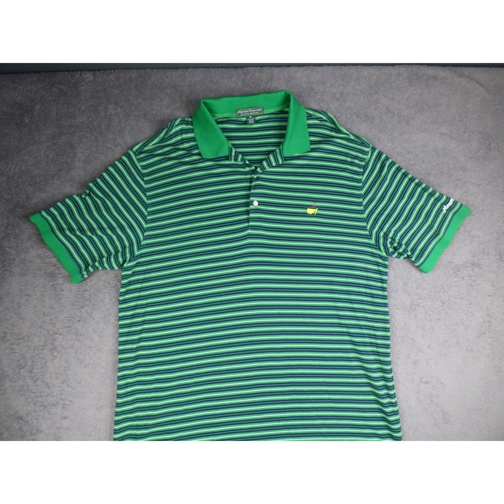 Masters Collection Polo Shirt Mens XL Green Striped Pima Cotton Golf Augusta